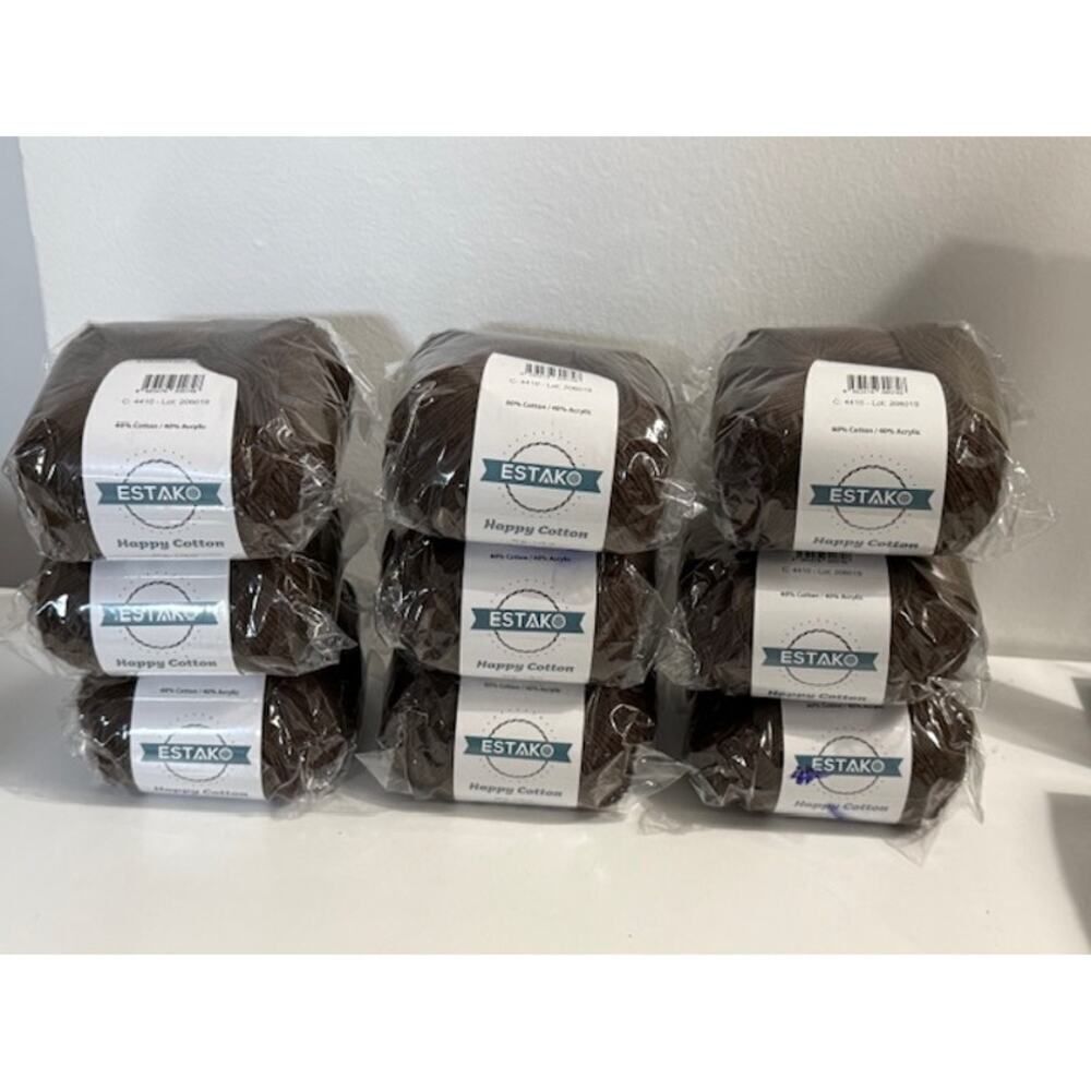 Bag of 9 Estako Skeins Happy Cotton  50g 198 yrds. 60% Cotton 40% Acrylic Brown